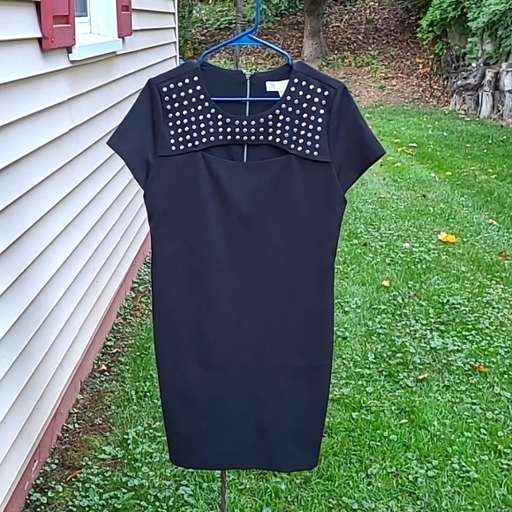 MICHAEL Michael Kors Silver and Black Embellished Sheath Mini Dress